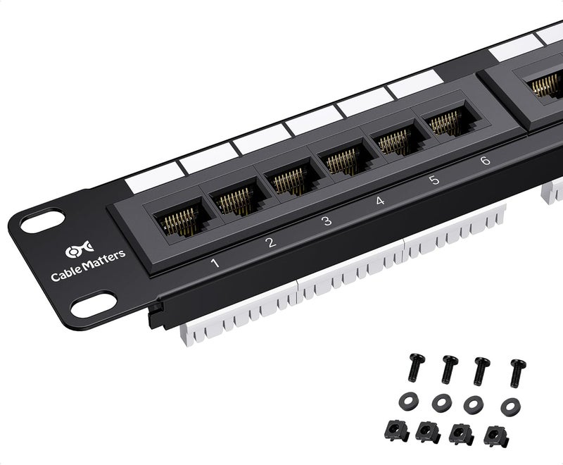 CableMatters [UL Listed] 24 Port Patch Panel Rackmount or Wall Mount 19-Inch, 1U Cat6 Network Patch Panel for 10 Gigabit Ethernet, 110 or Krone Impact Tools Compatible - Image 1